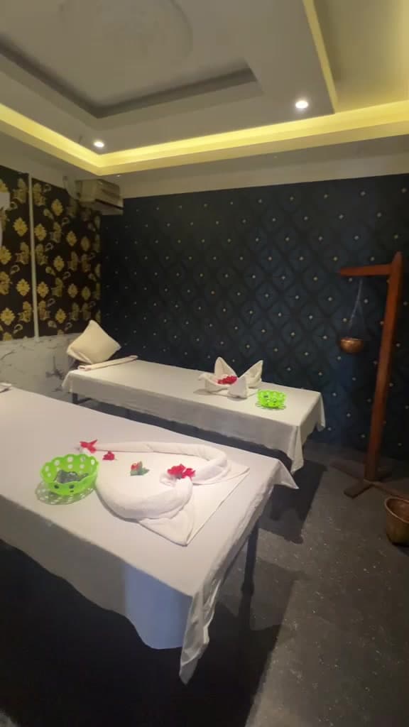 Shirodhara treatment room with brass oil pot at Green Spa Pokhara