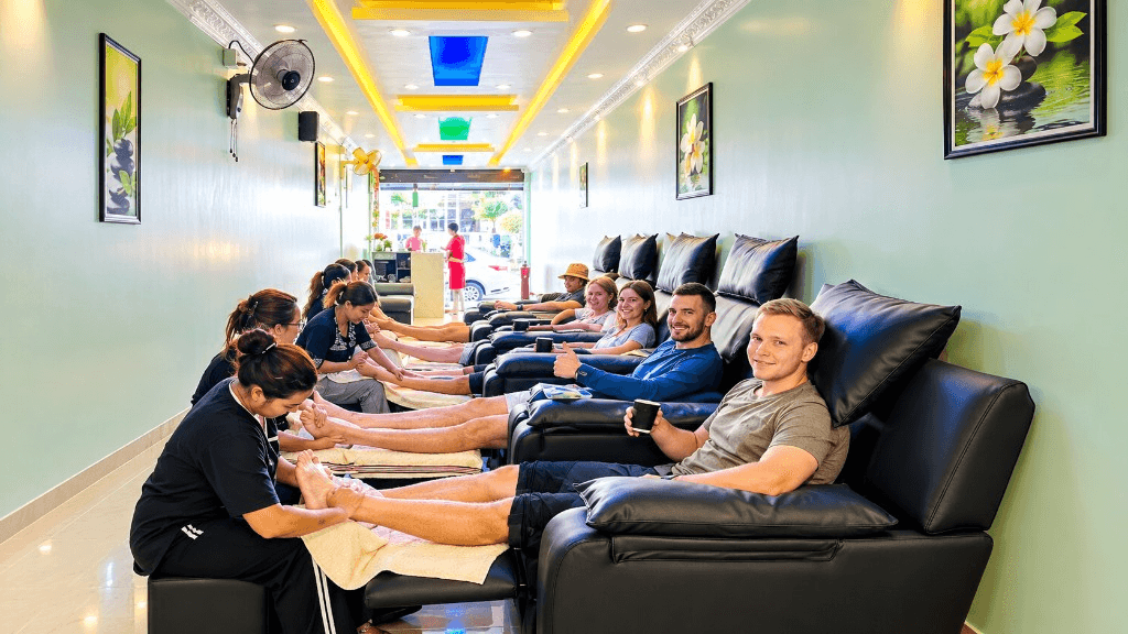Foot reflexology and massage at Green Spa Pokhara — customers relaxing in Lakeside spa with skilled therapists, Nepal